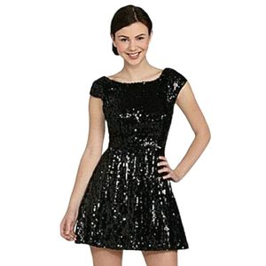 B Darlin Black Sequins Skater Mini Dress Size 3/4